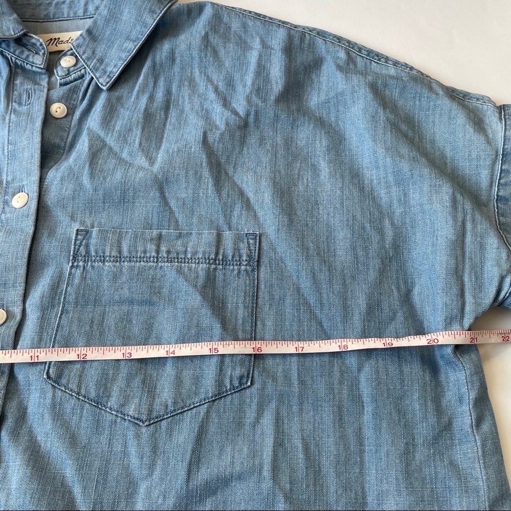 Madewell Blue Short Sleeve Tie Bottom Boxy Button Down Shirt - Picture 9 of 14